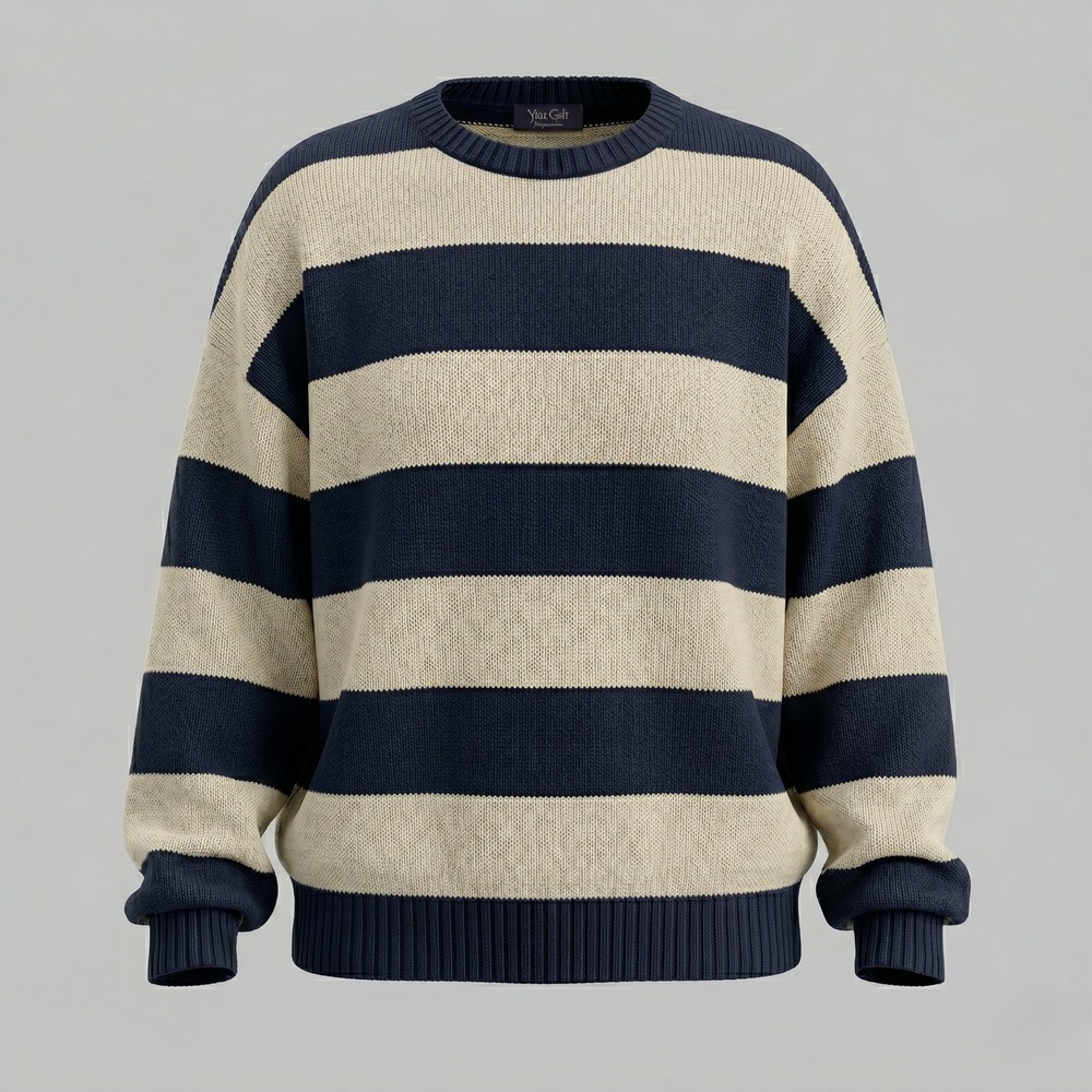 John Galt Womens XL Navy Cream Striped Sweater Crewneck Cotton MH320 Ribbed